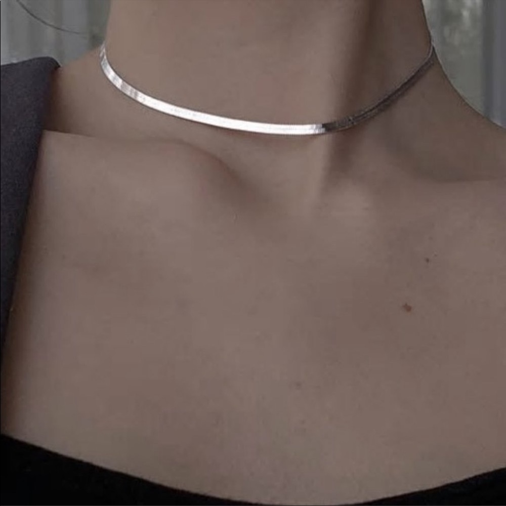 New 925 sterling silver flat herringbone snake necklace